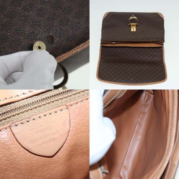 CELINE Macadam Canvas Hand Bag Pvc Leather Brown Gold - Picture 11 of 13